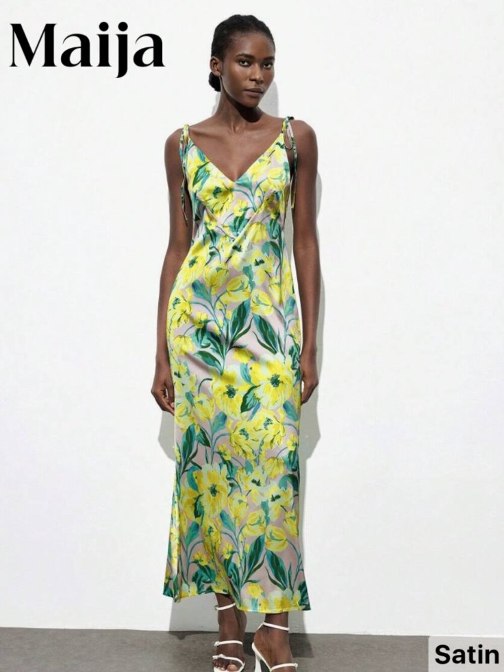 Satin Floral Sleeveless Dress